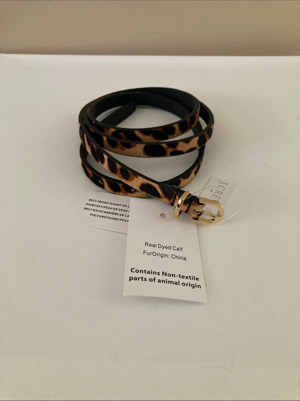 JCrew Factory skinny leopard calf hair belt